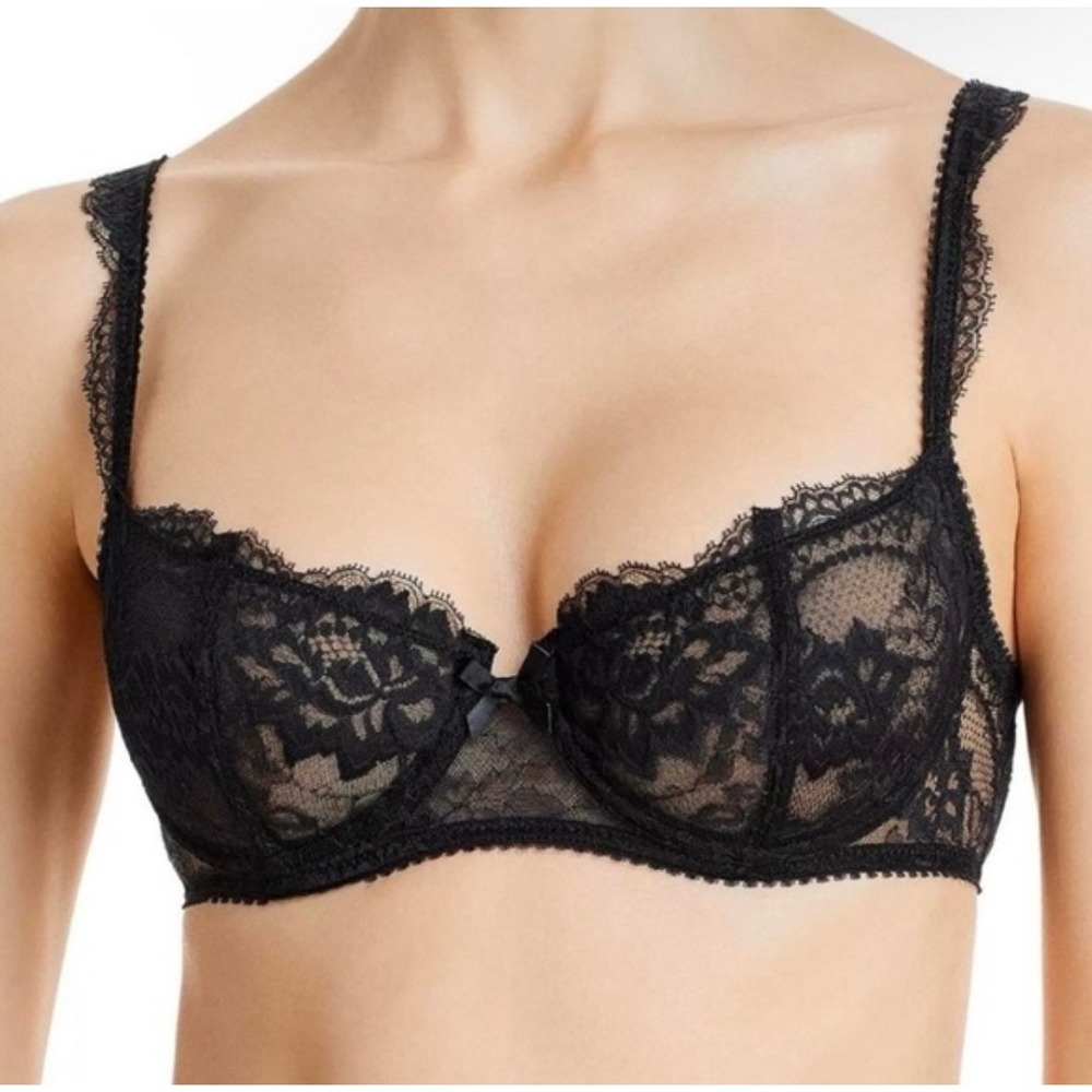 Journelle Isabel Lace Balconette Bra Women 30D Black Floral Sheer Coquette Luxe